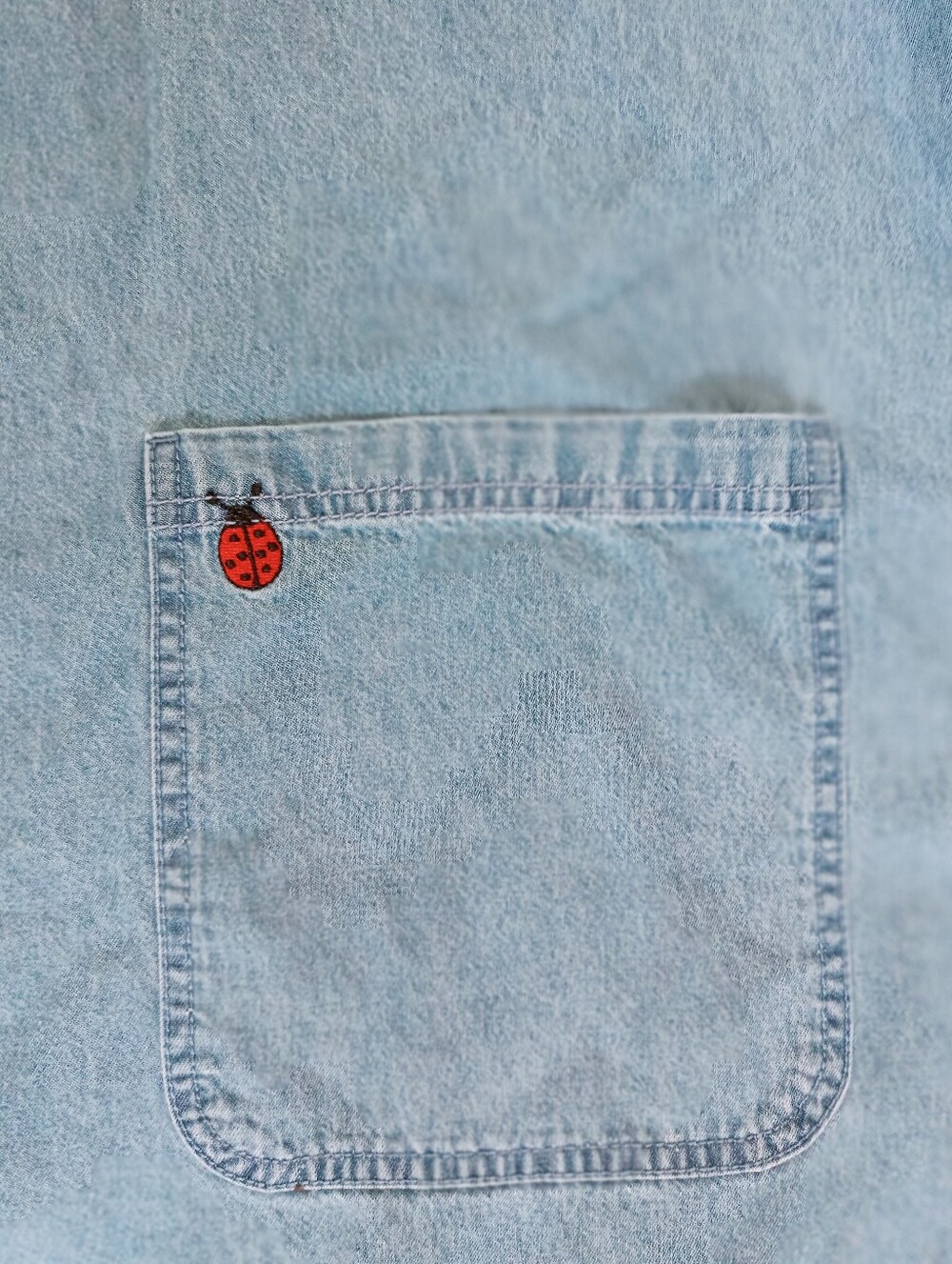 Vintage Country Store Denim Dress Short Sleeve Lady Bugs Embroidered Pockets 3XL - Picture 7 of 11